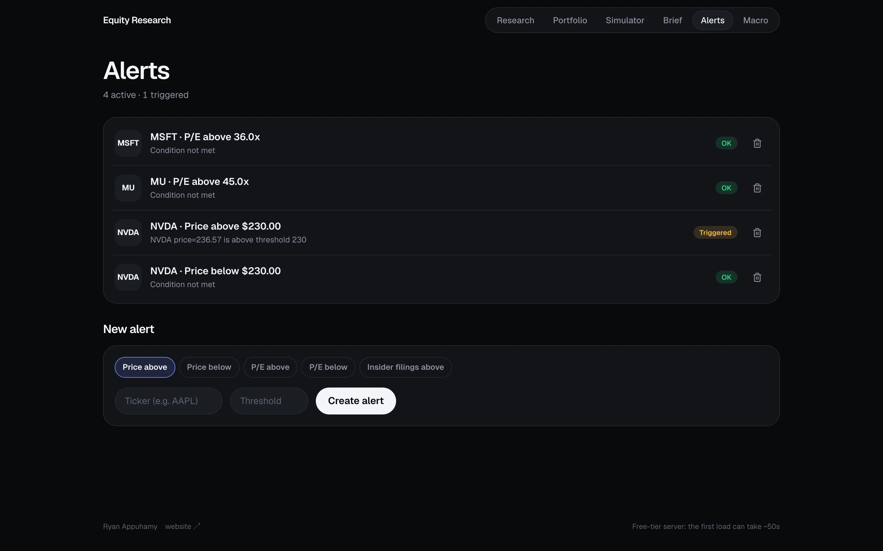 Alerts with OK and Triggered status